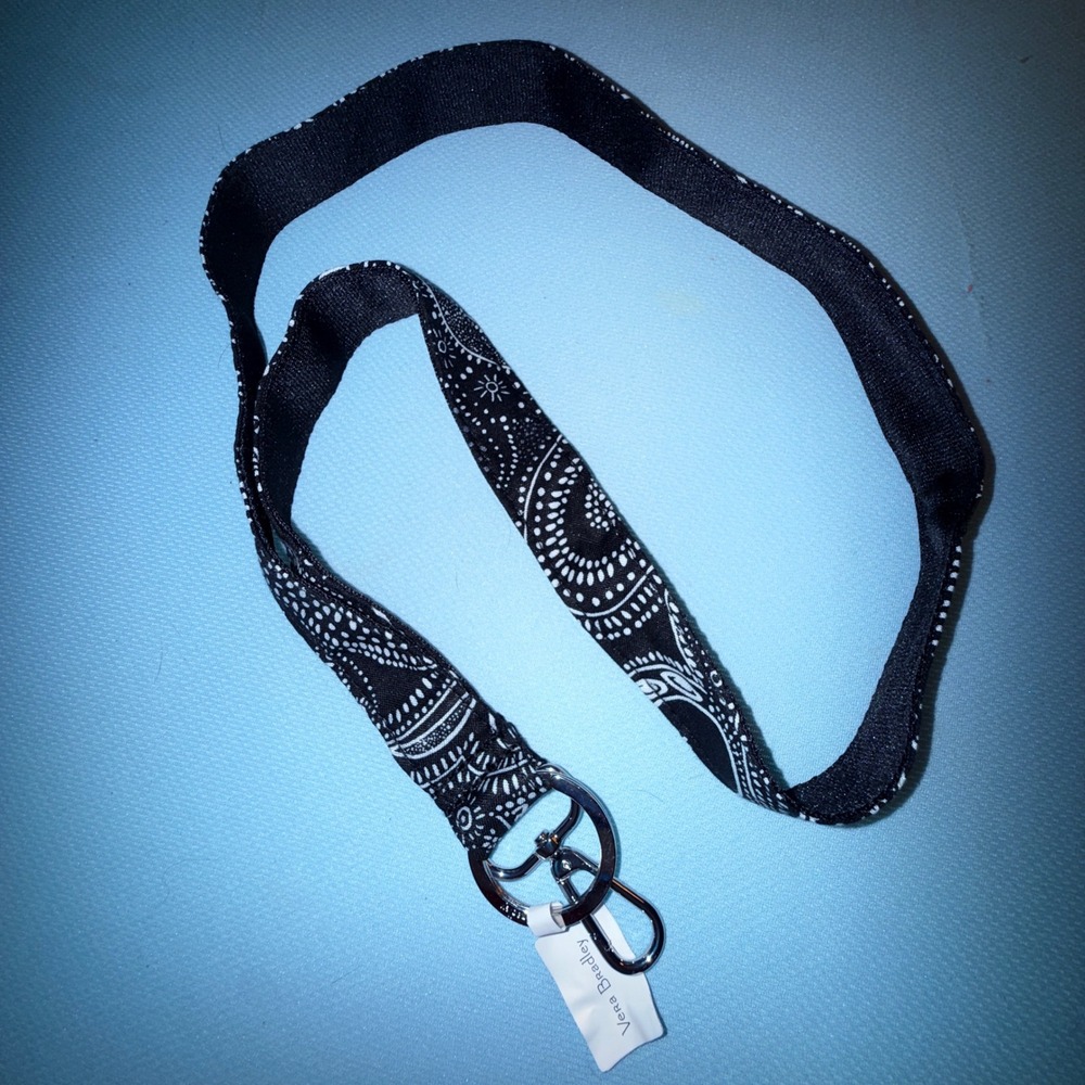Vera Bradley Wide Lanyard NEW Stellar Paisley Black White